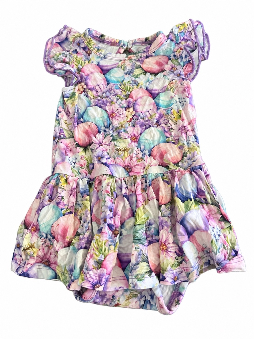 Bums & Roses Easter Egg Floral Skirted Bodysuit — 6–12M